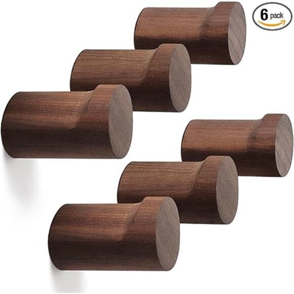 Wood Wall Hooks 6 Pack, Natural Wooden Coat Hooks Wall Mounted, Handmade Rustic - Picture 14 of 14